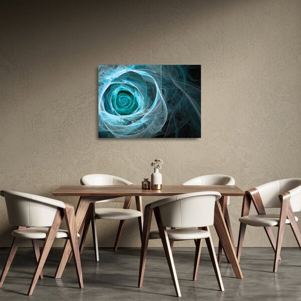 Tablou pe sticlă - Abstract trandafir albastru cu fundal negru (70x50 cm)