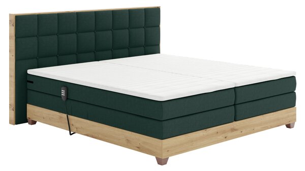 KONDELA Pat electric reglabil, boxspring, verde/stejar artizanal, 160x200, TIANA
