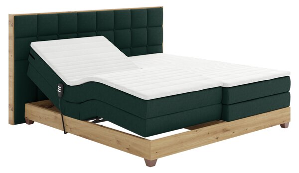 KONDELA Pat electric reglabil, boxspring, verde/stejar artizanal, 160x200, TIANA