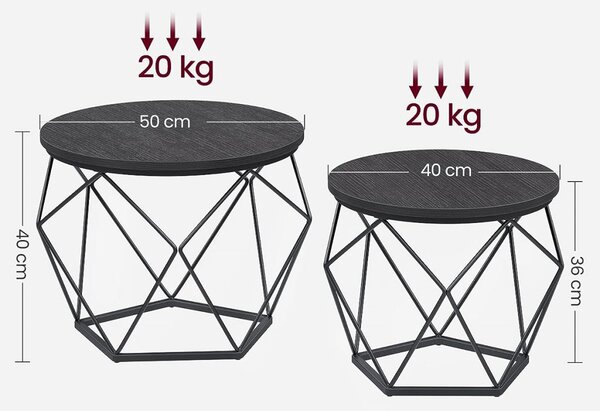 Set 2 Masute de Cafea Model Zayn, 50x50x40 cm, Negru