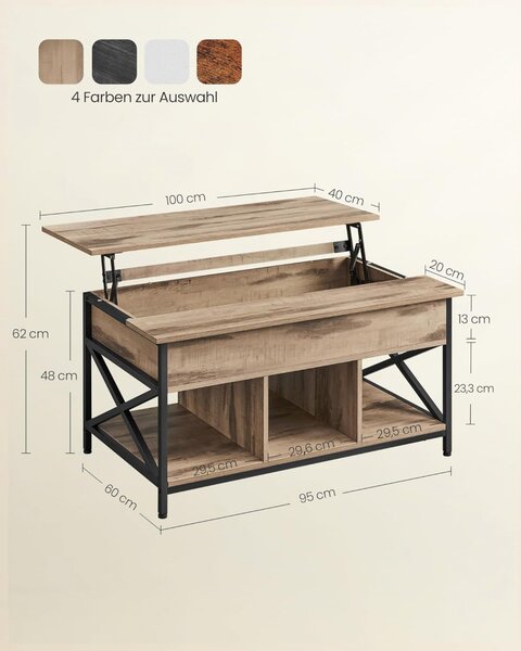 Masuta de Cafea Model Alanna, 100x60x(48—62) cm, Maro/Negru