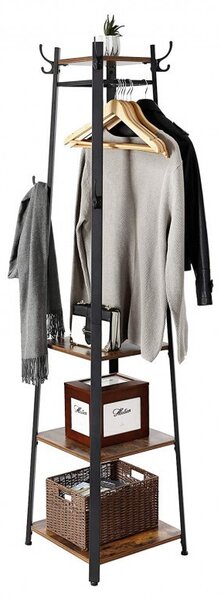 Cuier tip pom cu rafturi Model Good, Maro Rustic/Negru, 43x43x180 cm