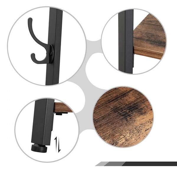 Cuier tip pom cu rafturi Model Good, Maro Rustic/Negru, 43x43x180 cm