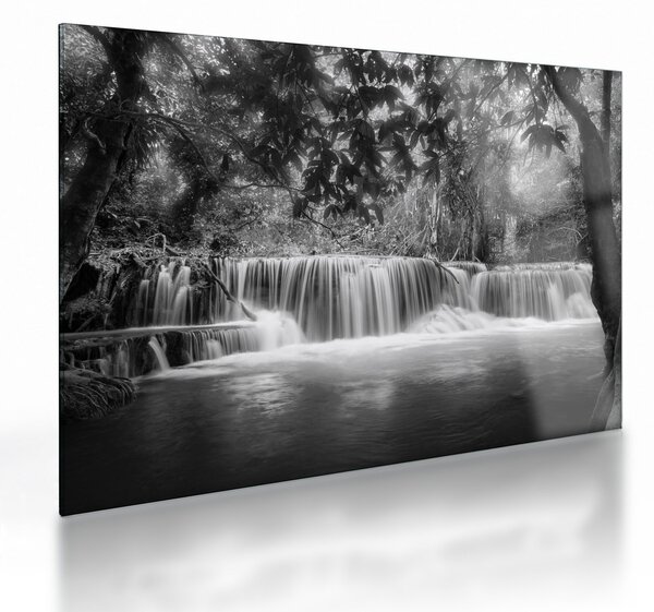 Tablou pe sticlă - Cascada alb-negru și alb (70x50 cm)