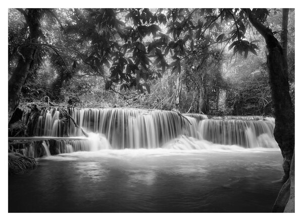 Tablou pe sticlă - Cascada alb-negru și alb (70x50 cm)