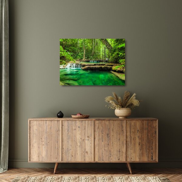 Tablou pe sticlă - Cascada verde (70x50 cm)