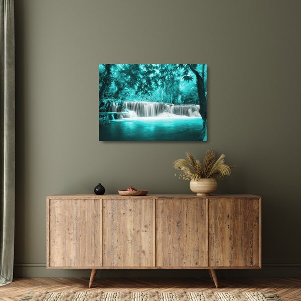 Tablou pe sticlă - Cascada albastră (70x50 cm)