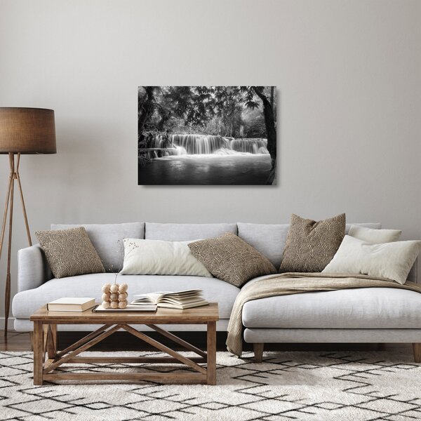 Tablou pe sticlă - Cascada alb-negru și alb (70x50 cm)