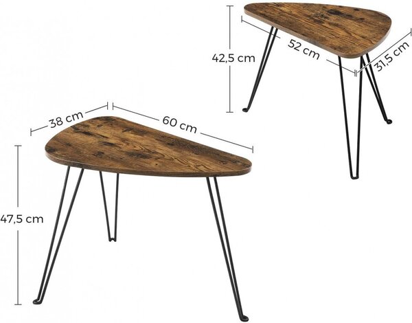 Set 2 Masute de Cafea Model Shelby, 60x38x47.5/52x31.5x42.5 cm, Maro Rustic / Negru