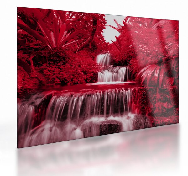 Tablou pe sticlă - Cascade indoneziene în roșu (70x50 cm)
