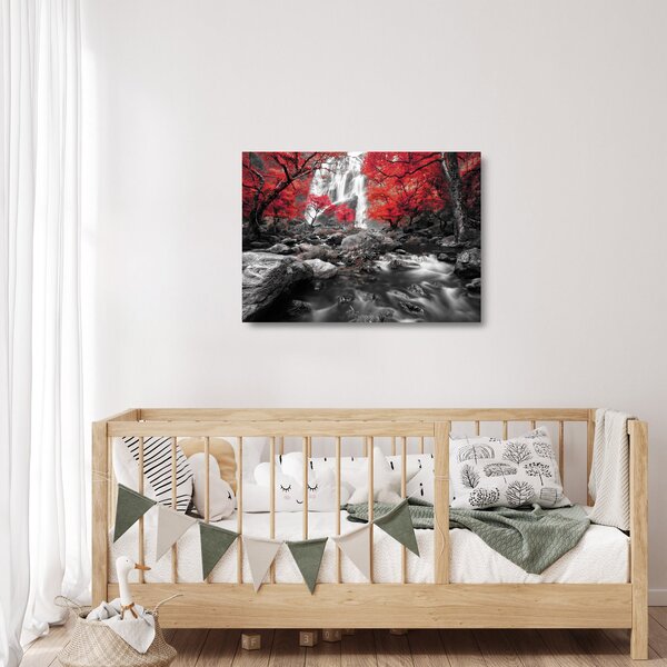 Tablou pe sticlă - Cascade în peisajul de toamnă (70x50 cm)
