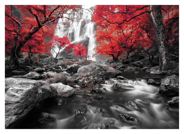 Tablou pe sticlă - Cascade în peisajul de toamnă (70x50 cm)