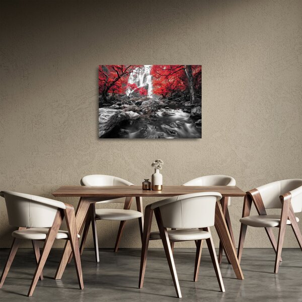 Tablou pe sticlă - Cascade în peisajul de toamnă (70x50 cm)