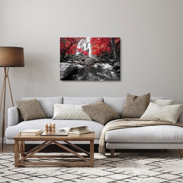 Tablou pe sticlă - Cascade în peisajul de toamnă (70x50 cm)