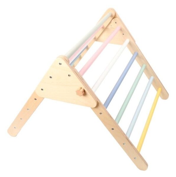 Triunghi Pikler din lemn MONTY, 59 cm, cu placă Montessori, multicolor ELIS design
