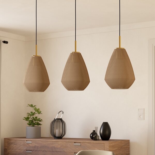 EGLO Lampă suspendată Caprarola, lungime 90 cm, culoare nisip, 3 lumini, sticlă, reglabil, Bej, Camera de zi / sufragerie, Sticlă, Modern