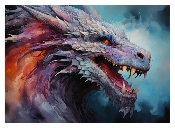Tablou pe sticlă - Ilustrație a unui dragon (70x50 cm)