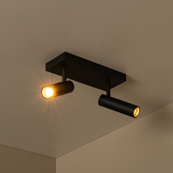 Lucide Spot de tavan Grado, lungime 25 cm, negru, metal, 2 becuri., reglabil, Negru, Camera de zi / sufragerie, Aluminiu, Modern