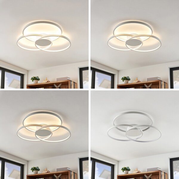Lindby plafonieră LED Riley, alb, metal, 80 cm, dimabil, reglabil, Alb, Camera de zi / sufragerie, Aluminiu, Modern, Plafon cu flacără multiplă