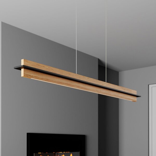 Quitani Lampă suspendată cu LED Lexa, stejar/negru, lungime 118 cm, reglabil, Lemn, Camera de zi / sufragerie, Lemn, Modern