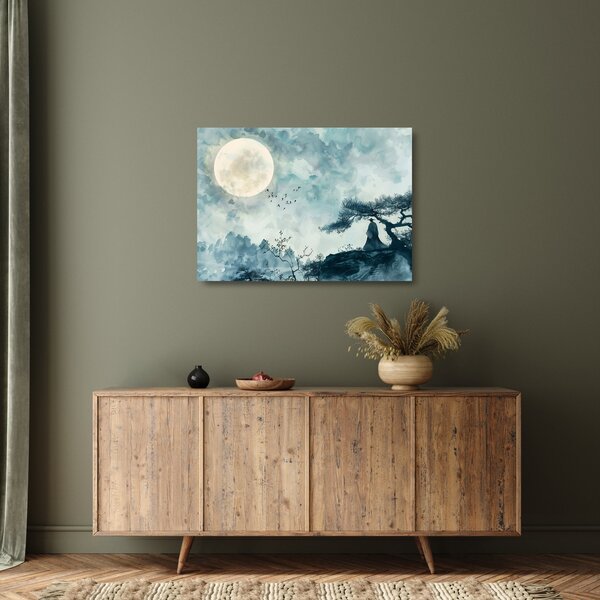 Tablou pe sticlă - Pictură cu lună plină (70x50 cm)
