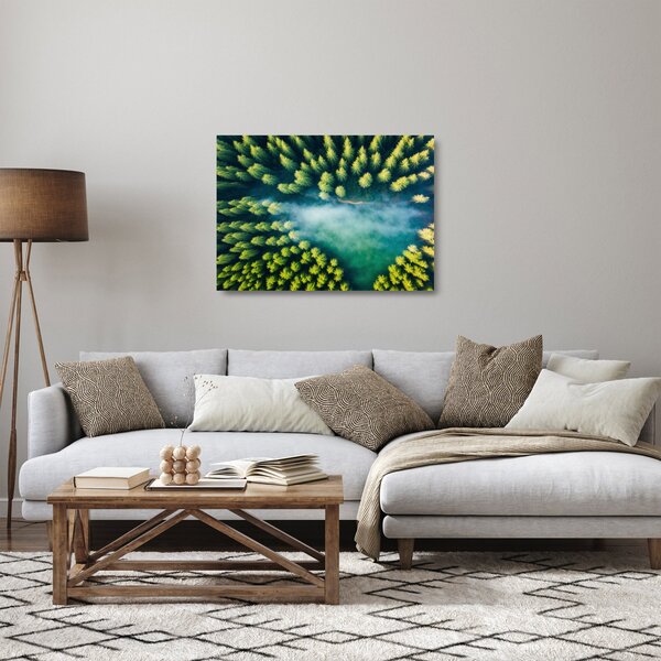 Tablou pe sticlă - O pădure învăluită în ceață (70x50 cm)