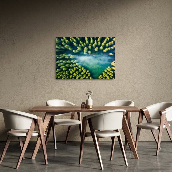 Tablou pe sticlă - O pădure învăluită în ceață (70x50 cm)