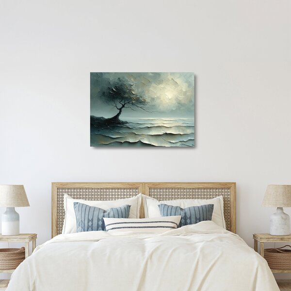 Tablou pe sticlă - pictură în ulei de un copac cu oceanul (70x50 cm)