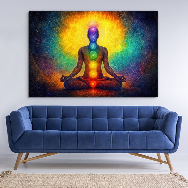 DUBLEZ | Imagine din lemn al meditației - Yoga și chakre | Imprimare UV premium