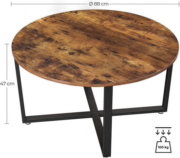 Masuta de Cafea Model Grace, 88x88x47 cm, Vintage / Maro Închis