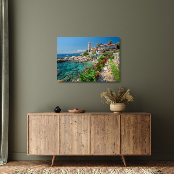 Tablou pe sticlă - Sat pitoresc de coastă (70x50 cm)
