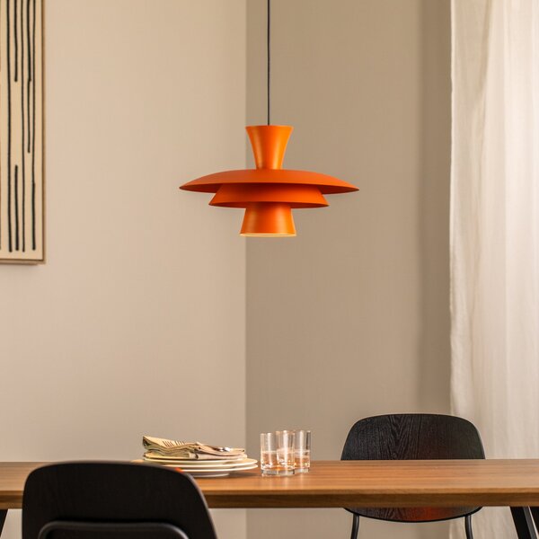 Luminex Lampă suspendată Plato, portocaliu, metal, Ø 38 cm, E27, reglabil, Portocaliu, Camera de zi / sufragerie, Metal, Modern