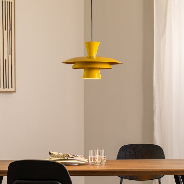 Luminex Lampă suspendată Plato, galben muștar, metal, Ø 38 cm, E27, reglabil, Galben, Camera de zi / sufragerie, Metal, Modern