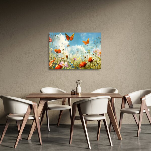 Tablou pe sticlă - Fluturi pe pajiștea de vară (70x50 cm)