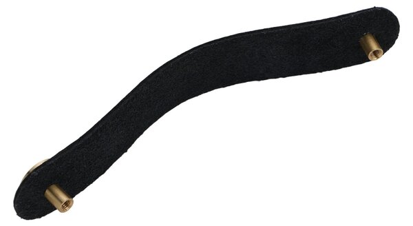 Maner piele cu insertii metalice pentru mobilier, model Pangu, distanta dintre gauri = 128 mm, finisaj negru/alama periata | maro/alama periata