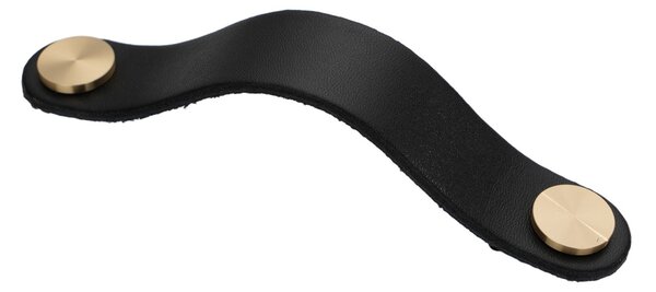 Maner piele cu insertii metalice pentru mobilier, model Pangu, distanta dintre gauri = 128 mm, finisaj negru/alama periata | maro/alama periata