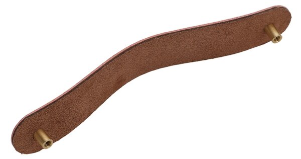 Maner piele cu insertii metalice pentru mobilier, model Pangu, distanta dintre gauri = 128 mm, finisaj negru/alama periata | maro/alama periata