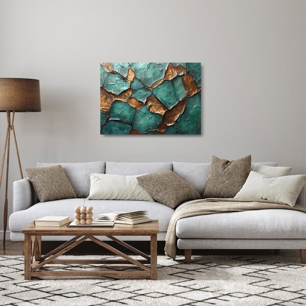 Tablou pe sticlă - Pictură verde-auriu (70x50 cm)