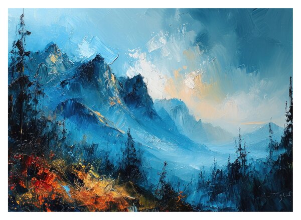 Tablou pe sticlă - Pictura munților (70x50 cm)