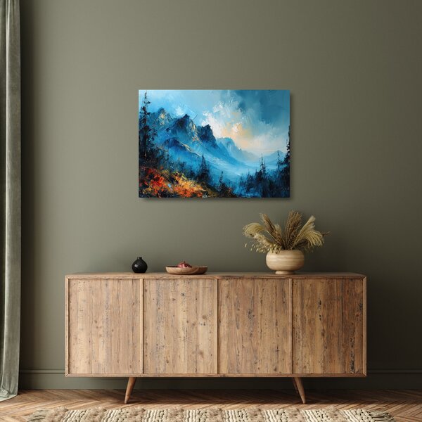 Tablou pe sticlă - Pictura munților (70x50 cm)