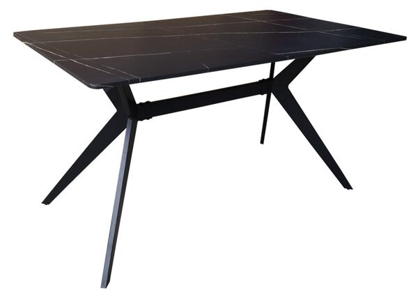 Masa, cu aspect de marmura neagra și picioare de metal, Ezali, & metal, Negru, 140x80x75 cm