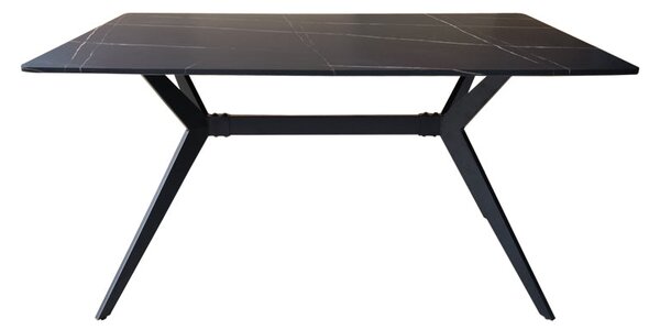 Masa, cu aspect de marmura neagra și picioare de metal, Ezali, & metal, Negru, 140x80x75 cm