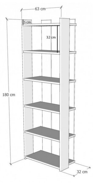 Biblioteca Model sakran, Alb/Nuc, 63x180x32 cm
