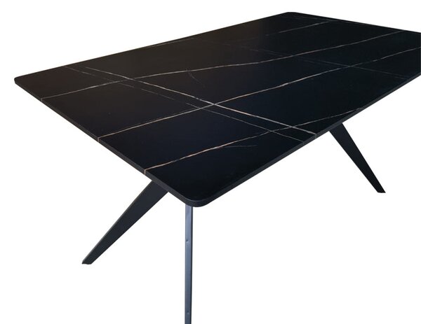 Masa, cu aspect de marmura neagra și picioare de metal, Ezali, & metal, Negru, 140x80x75 cm