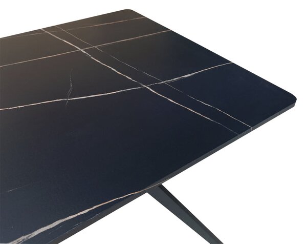 Masa, cu aspect de marmura neagra și picioare de metal, Ezali, & metal, Negru, 140x80x75 cm