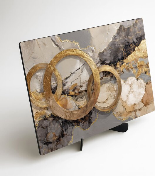 DUBLEZ | Tablou abstract de lux - Inele aurii | Imprimare UV premium
