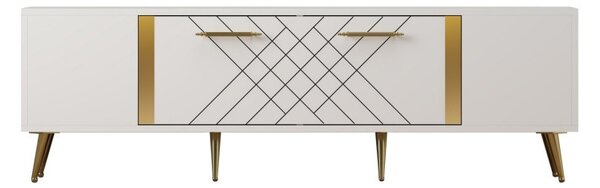 Comoda TV Salvador, Model Detas, 150x48.2x35 cm, Alb/Auriu