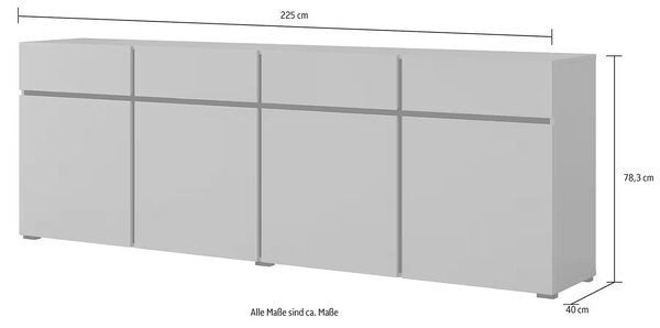 Comodă, 4 uși și 4 sertare, culoare fistic, 225 cm lungime