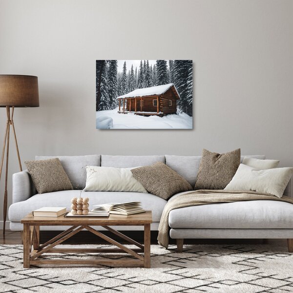 Tablou pe sticlă - Cabană acoperită de zăpadă (70x50 cm)