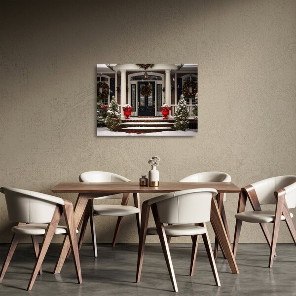 Tablou pe sticlă - Casa decorată de Crăciun (70x50 cm)